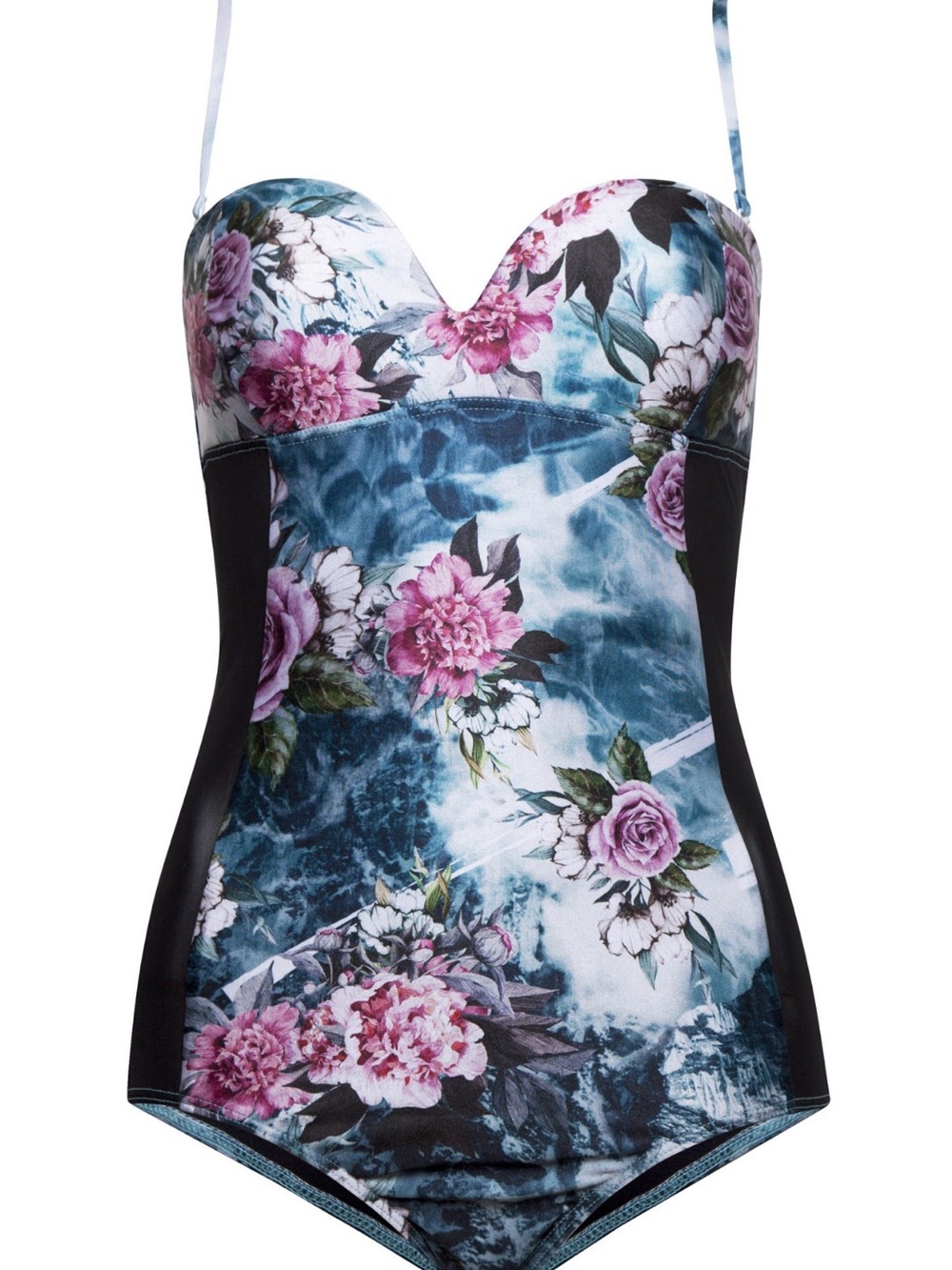 We Are Handsome Himalaya Floral V-Wire Sweetheart One Piece Swimsuit Large